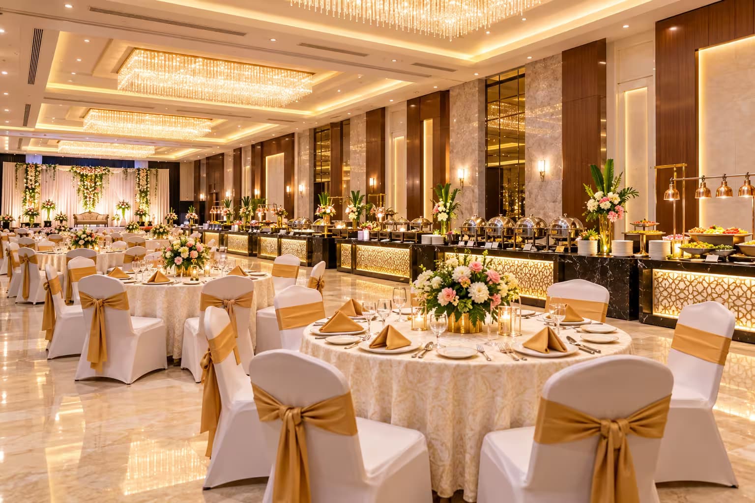 Event hall set up for a catered function