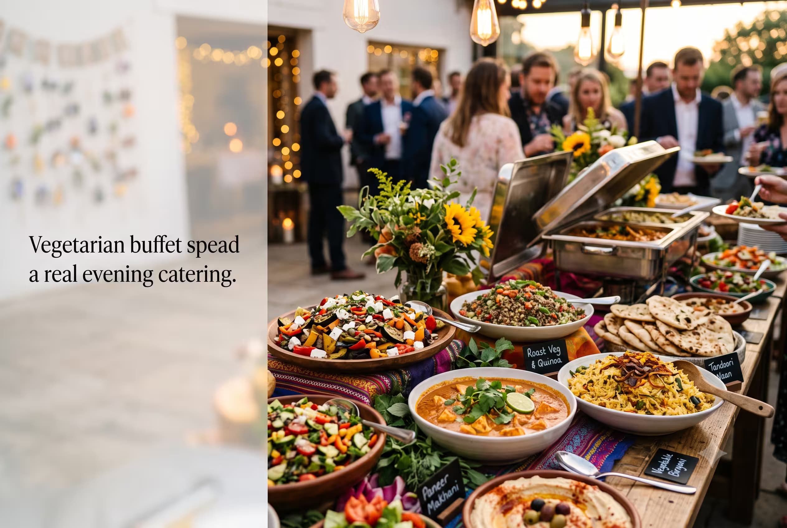 Vegetarian catering buffet laid out at a celebration