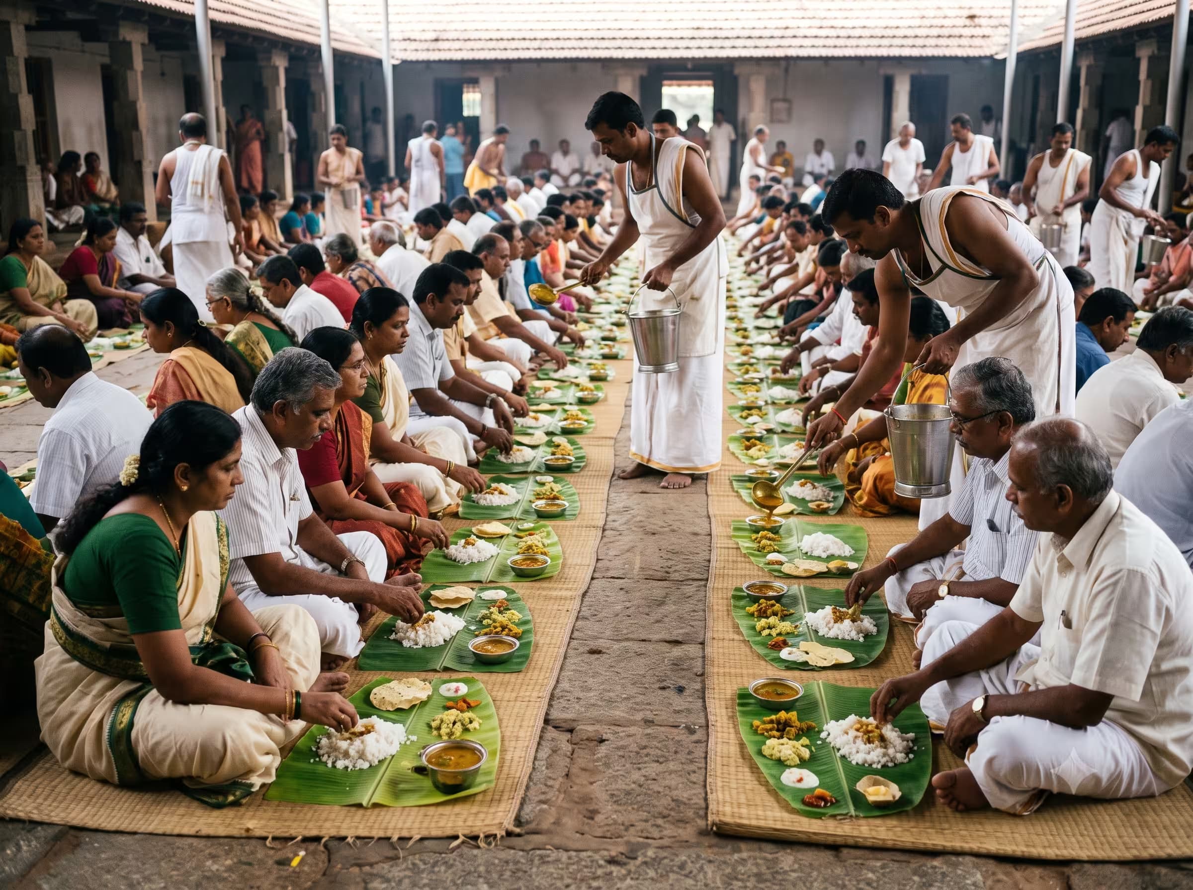 Traditional vegetarian meal served at a religious function